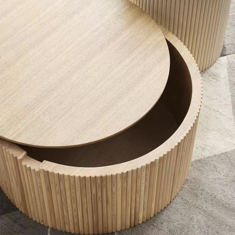 16" Modern Round Wood Coffee Table with Storage in Natural