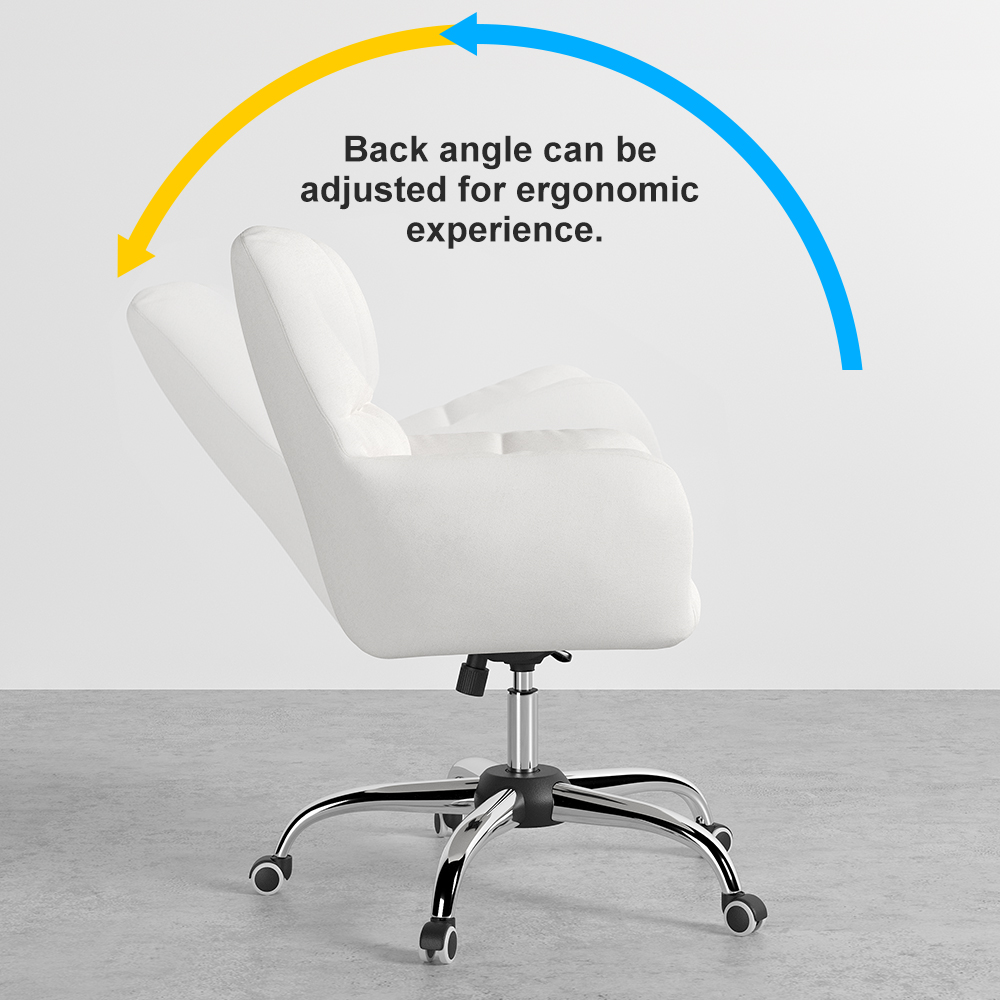 Modern White Office Chair Upholstered Cotton & Linen Swivel Task Chair Height Adjustable