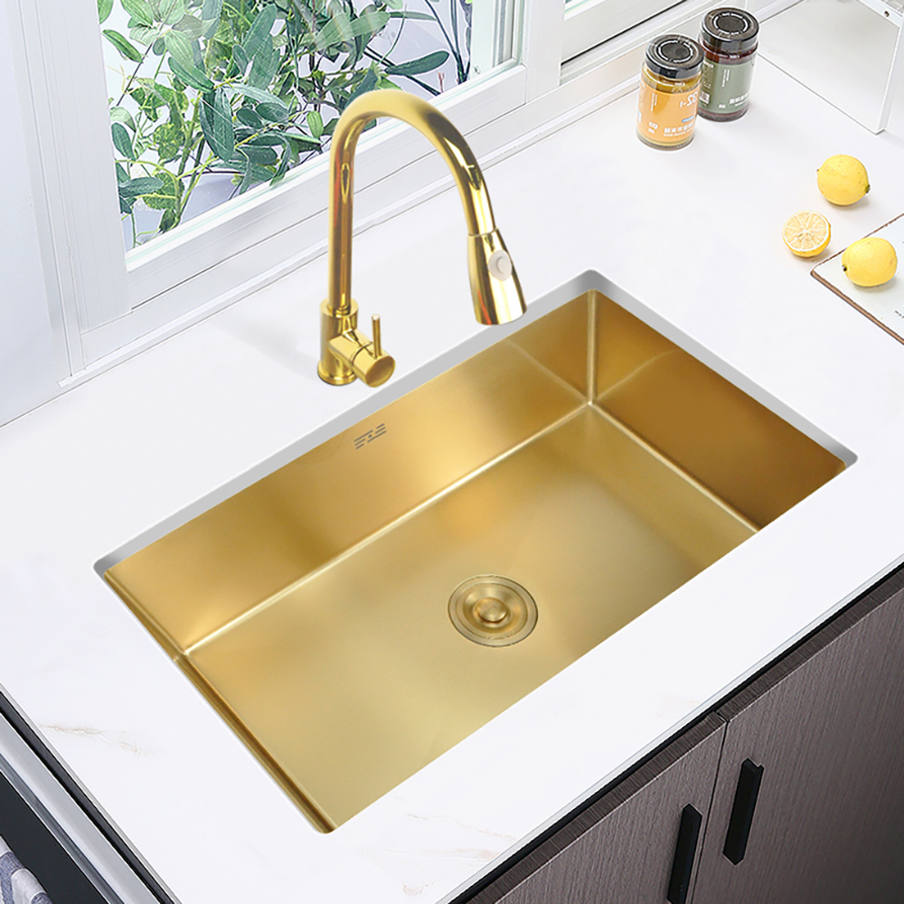 30'' Stainless Steel Kitchen Sink Rectangular Single Bowl in Gold