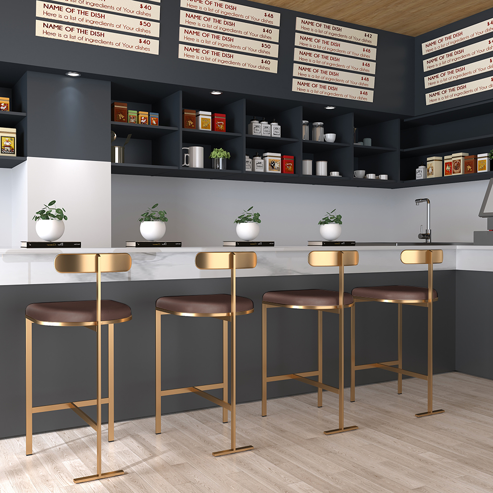 Modern PU Leather Brown Counter Height Bar Stool with Back Kitchen ...