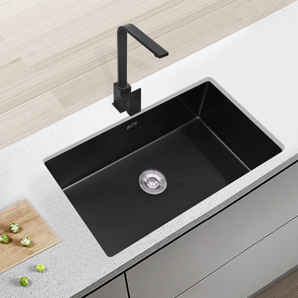 Image of 30'' Stainless Steel Kitchen Sink Rectangular Single Bowl in Black