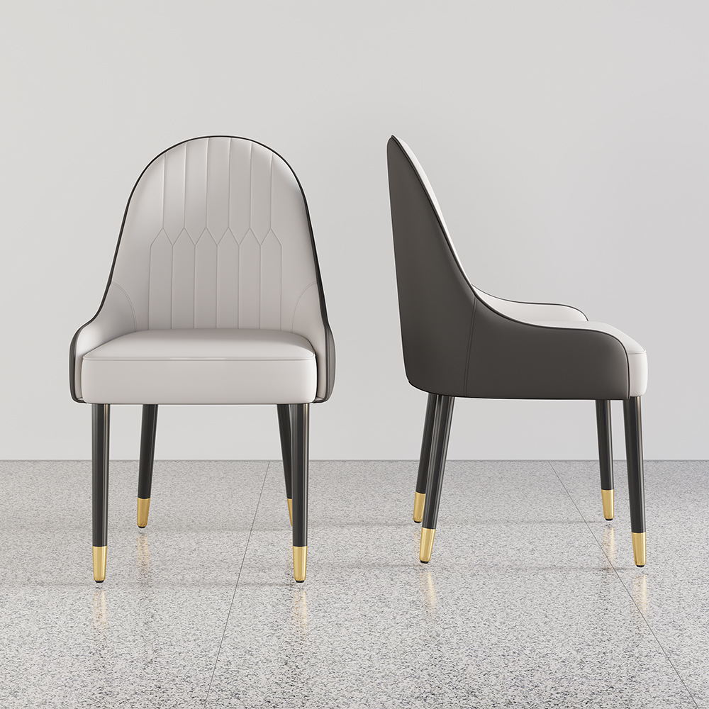 Modern PU Leather Dining Chairs Set of 2 in White & Grey with Metal