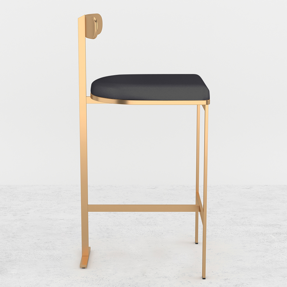 Modern PU Leather Black Counter Height Bar Stools with Back Breakfast