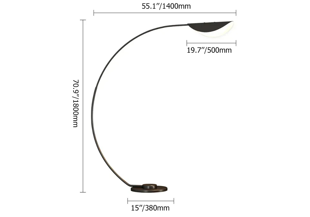 70" Tall Black Arc Floor Lamp Metal Overarching Floor Reading Lamp