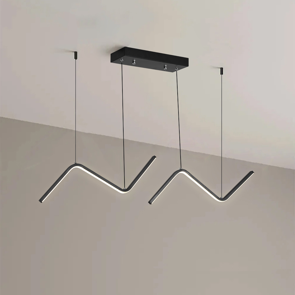 Moderne LED-Insel-Licht-2-Licht-schwarze Küche lineare Pendelleuchte