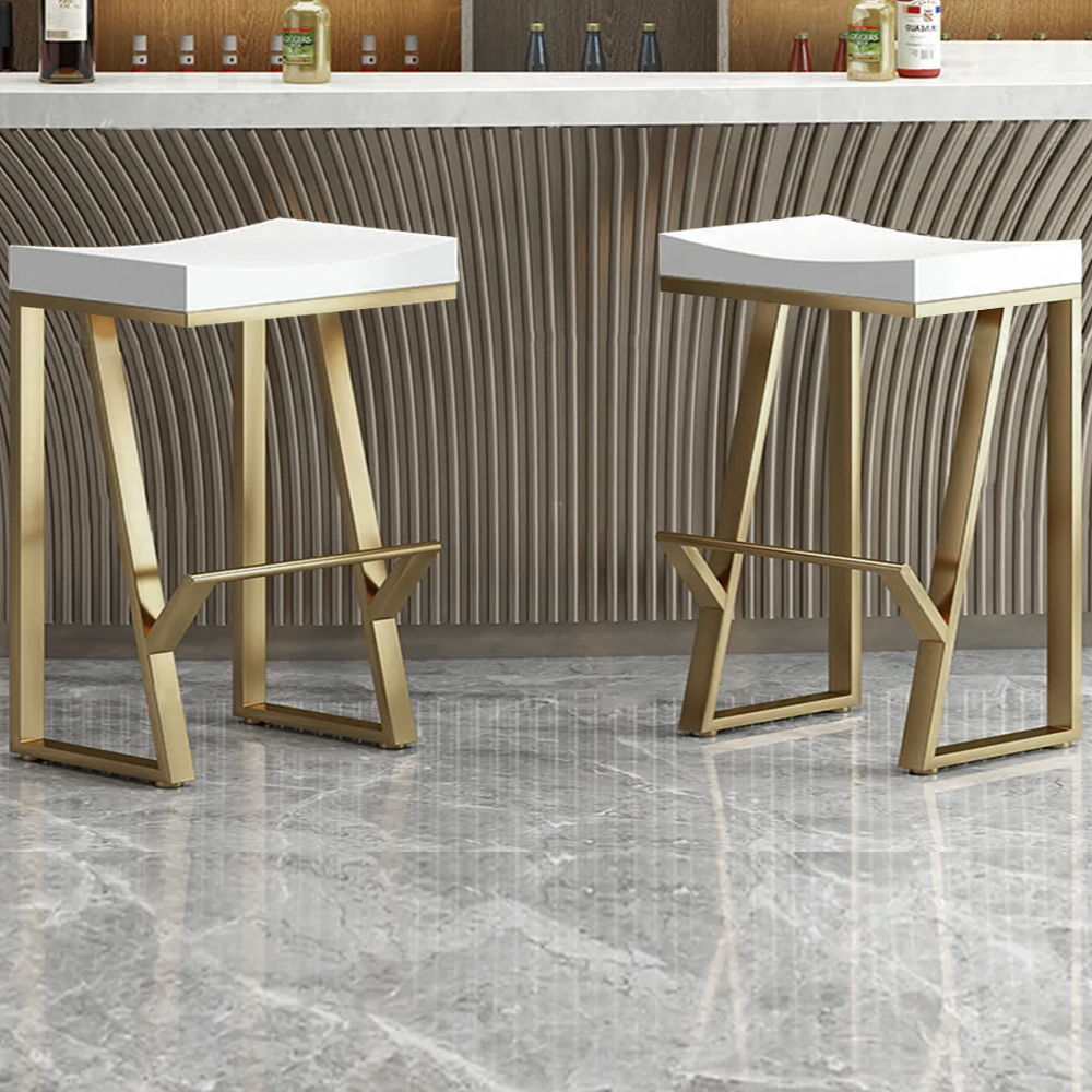 Image of 25.6" Modern White Solid Wood Bar Stool Backless with Golden Footrest