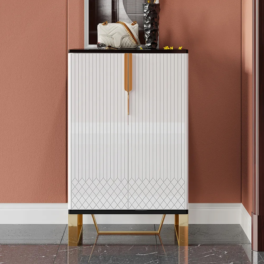 Image of Aro White & Black Shoe Cabinet in Gold