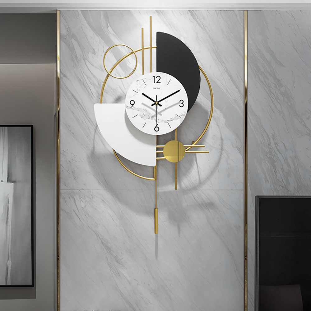 Image of 3D Round Wall Clock Gold Pendulum Geometric Mute Metal Home Clock