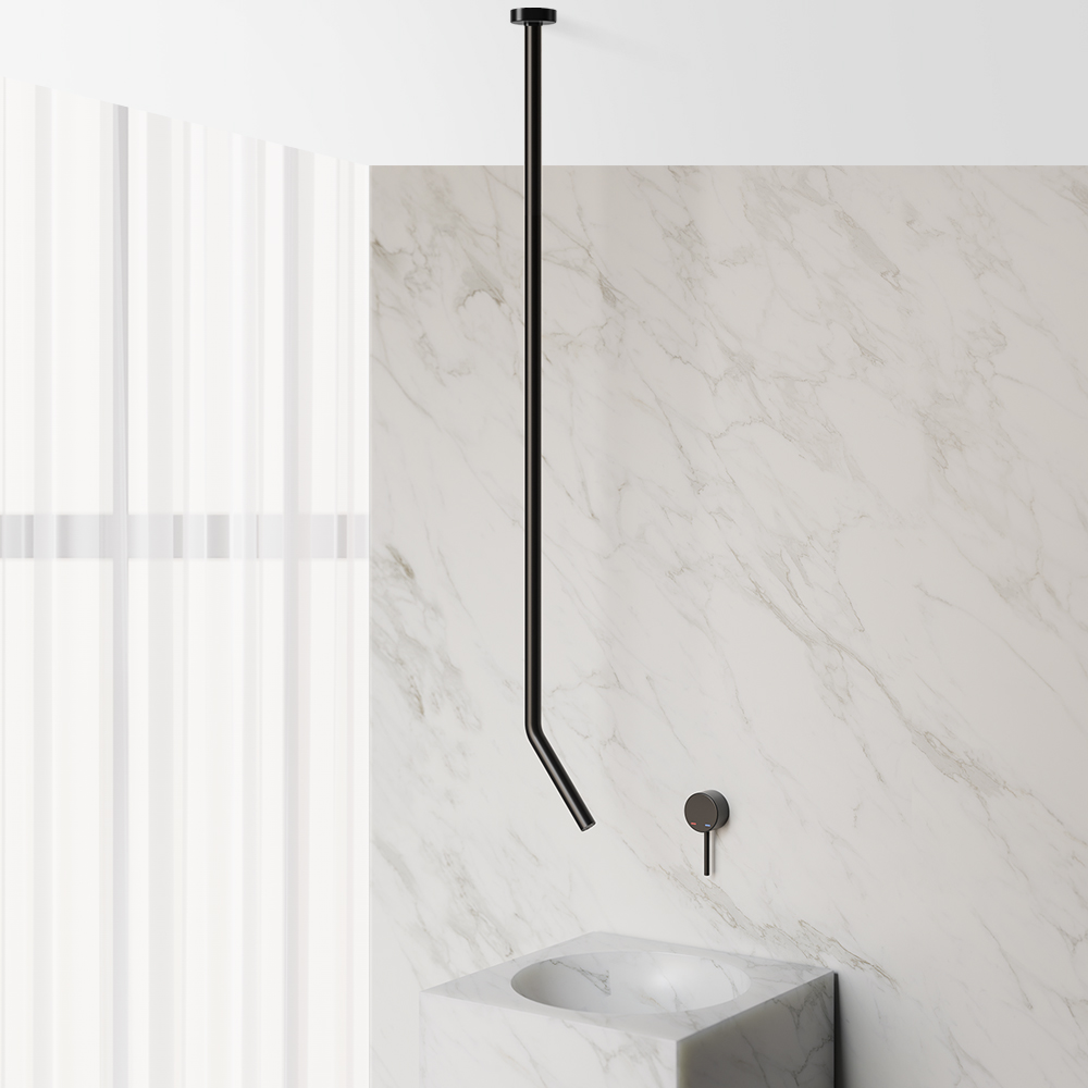 Modern Matte Black Ceiling-Mount Bathroom Sink Faucet Single Hole Solid Brass Hot & Cold