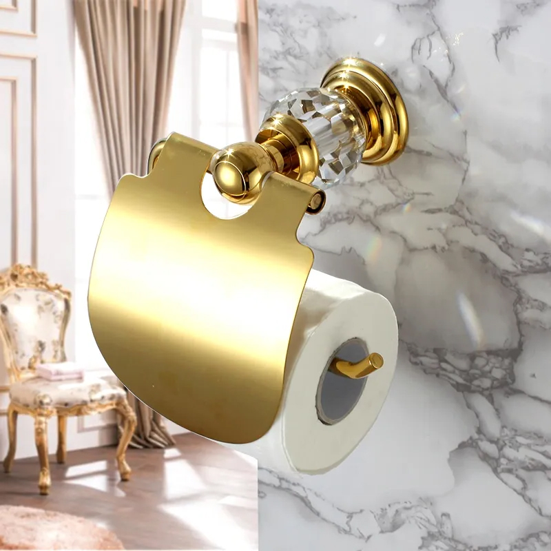 Image of Charles Luxury Wall Mounted Solid Brass Clear Crystal Bathroom Toilet Paper Holder