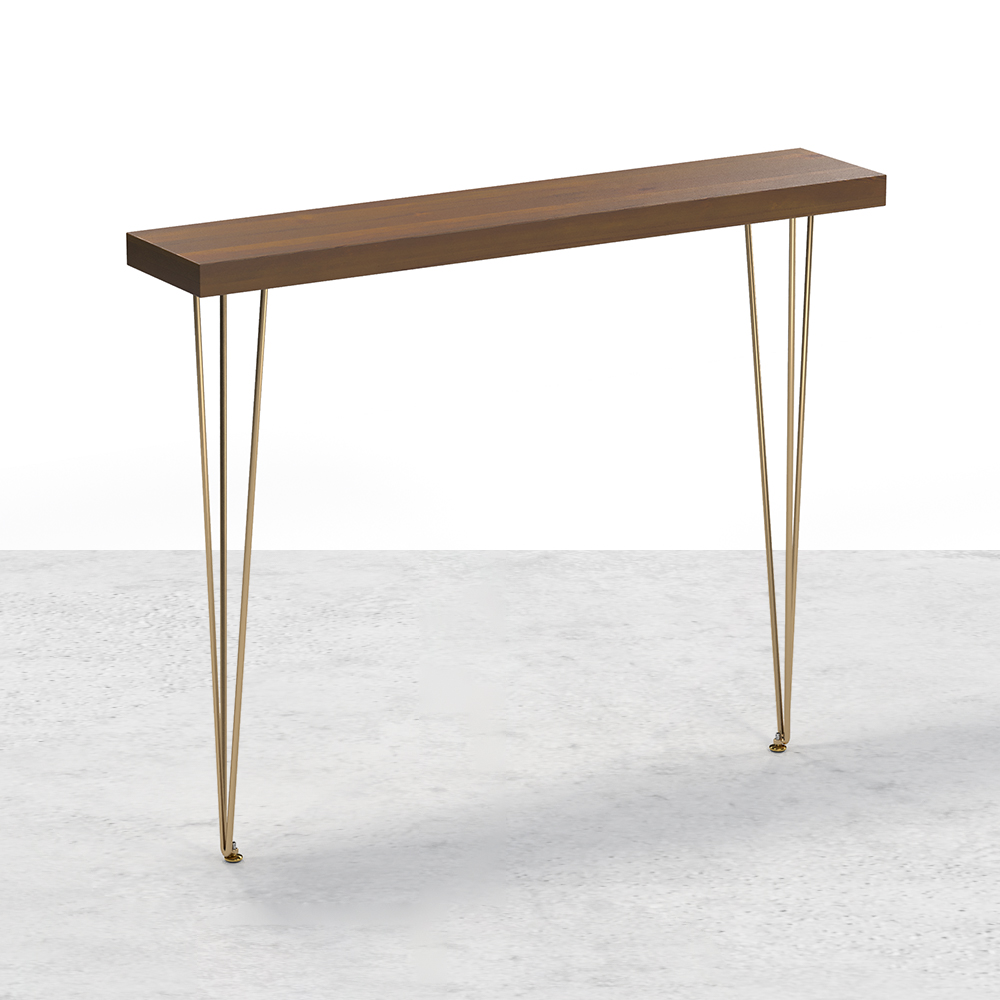 1000mm Rustic Walnut Narrow Rectangular Console Table with Wooden Top Metal Legs Hallway