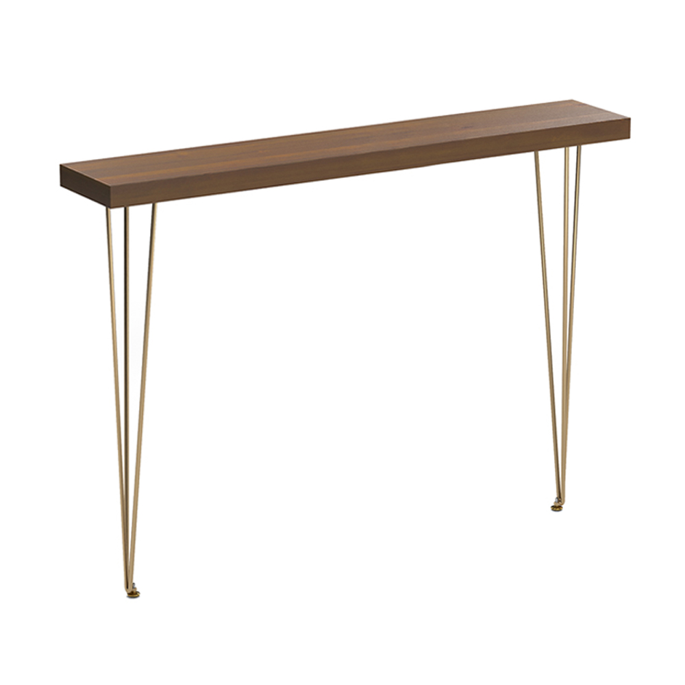 59" Modern Walnut Narrow Rectangular Console Table with Wooden Top Metal Legs
