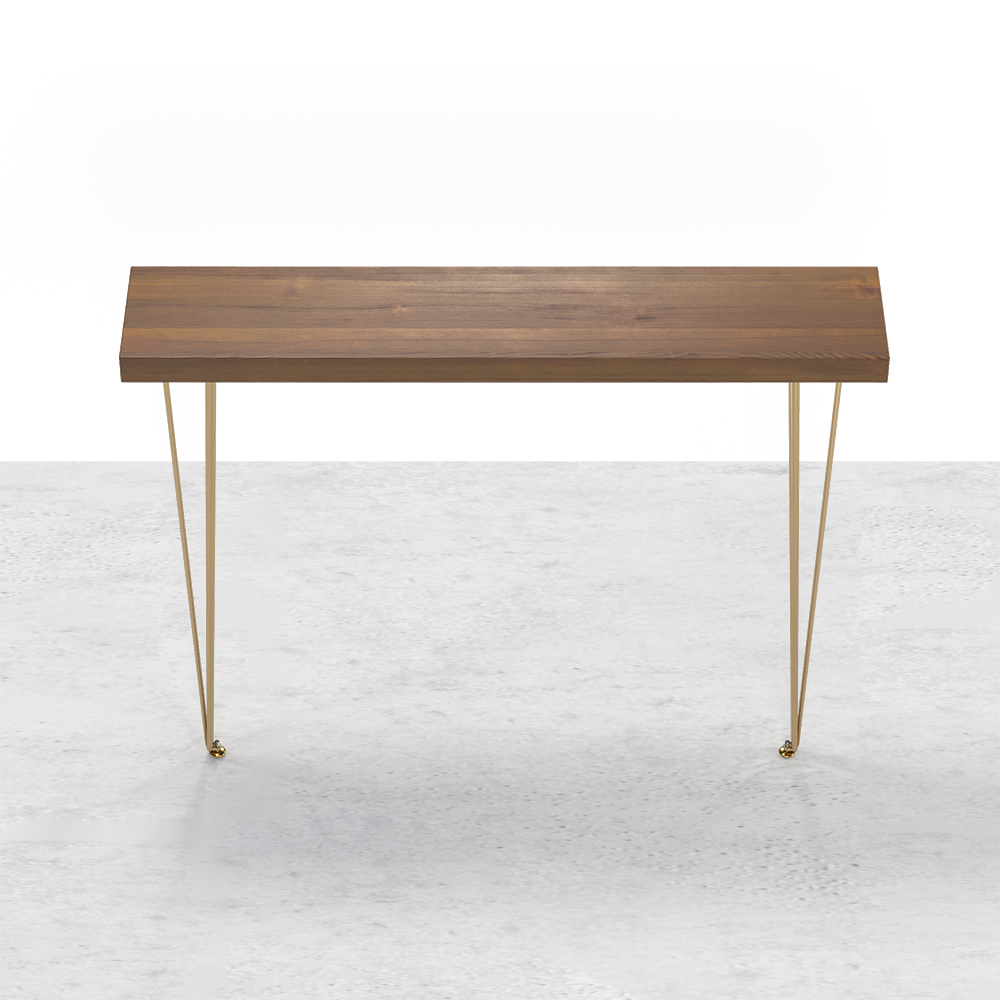39" Modern Walnut Narrow Rectangular Console Table with Wooden Top Metal Legs