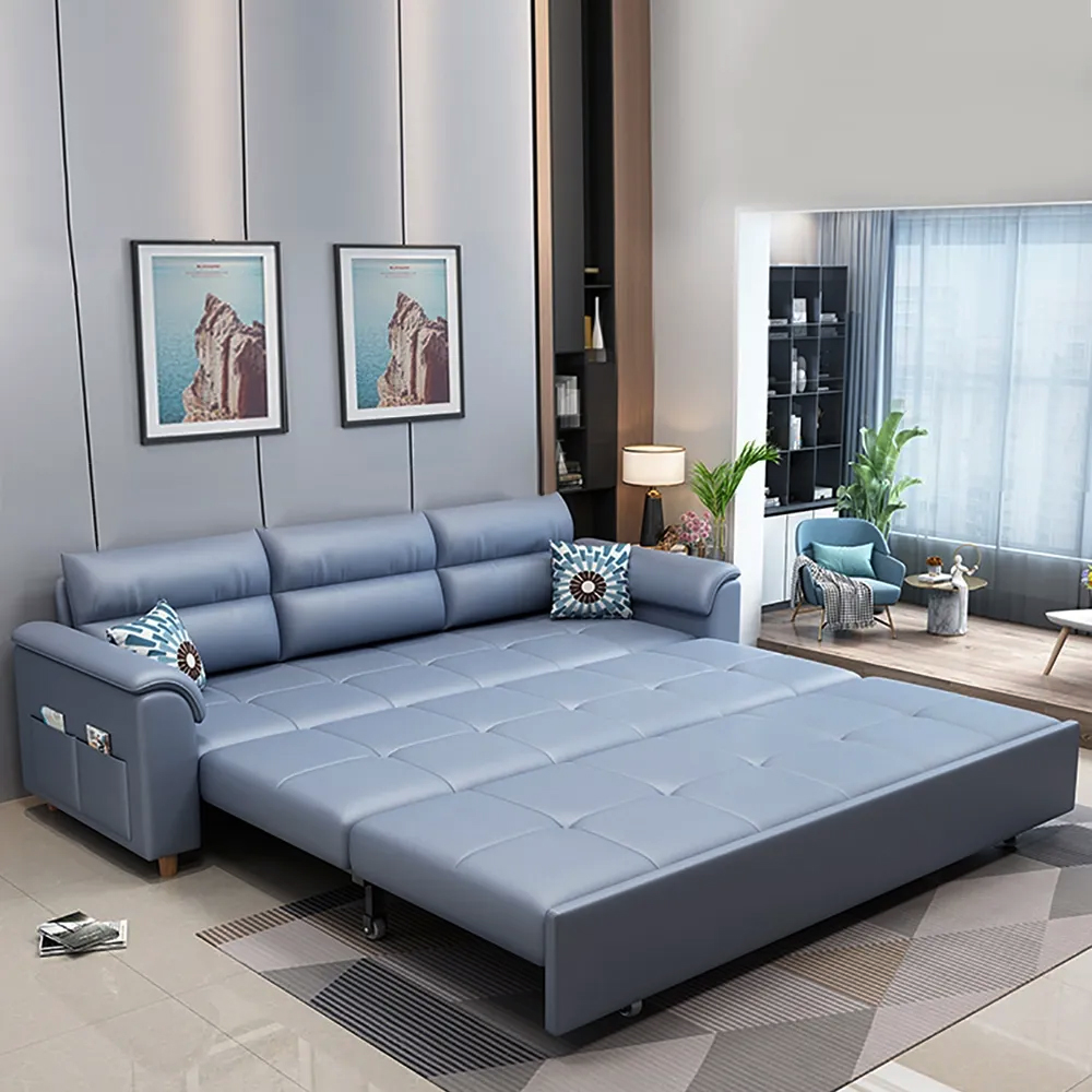 1880mm Blue Full Sleeper Convertible Sofa with Storage & Pockets Sofa Bed