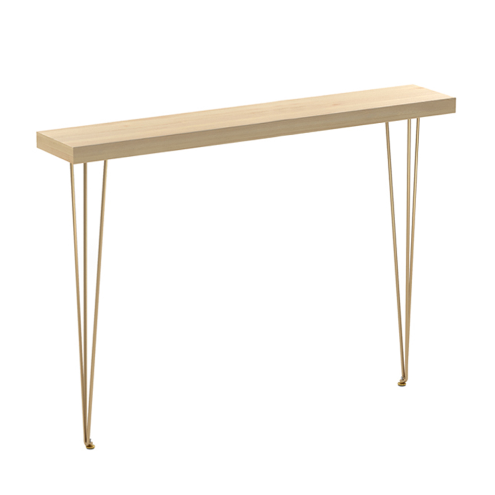 59" Modern Natural Narrow Rectangular Console Table with Wooden Top Metal Legs