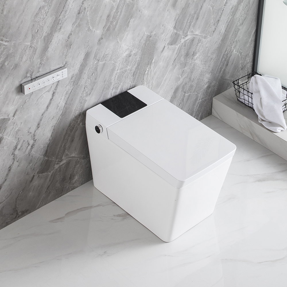 White Smart One-Piece Floor Square Toilet with Remote Control and Automatic Cover