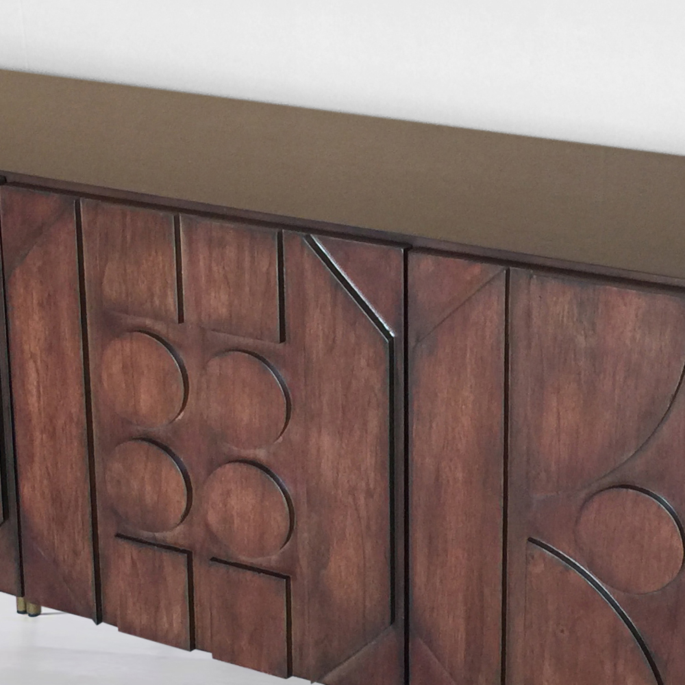 55" Rustic Walnut Sideboard Buffet Storage Kitchen Cabinet with 3-Door