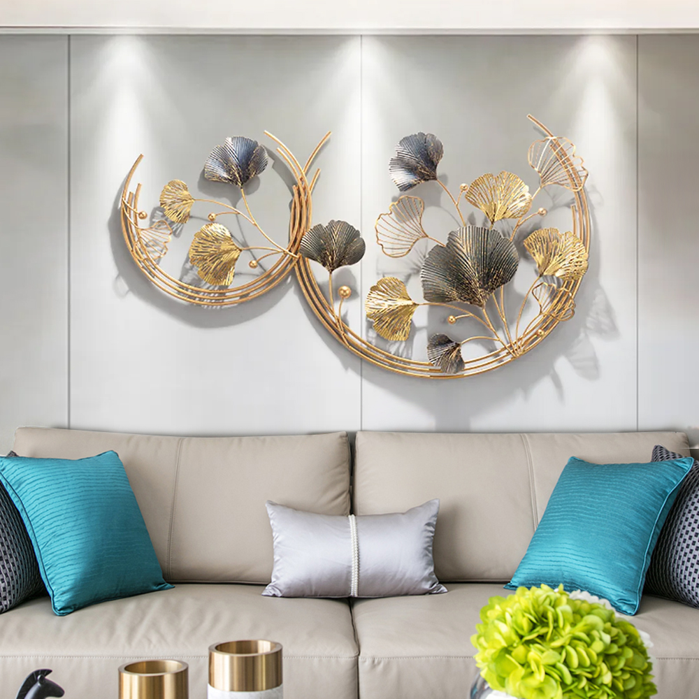 3D Hollow-out Ginkgo Leaves Wall Decor Modern Home Wall Art Decor in Gold & Grey