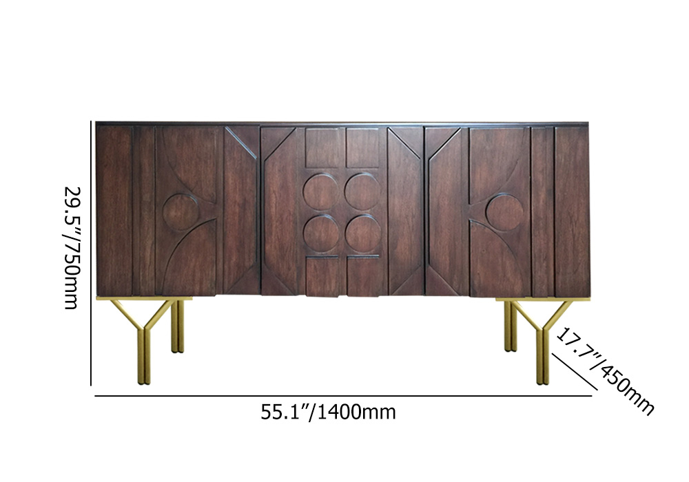 55" Rustic Walnut Sideboard Buffet Storage Kitchen Cabinet with 3-Door