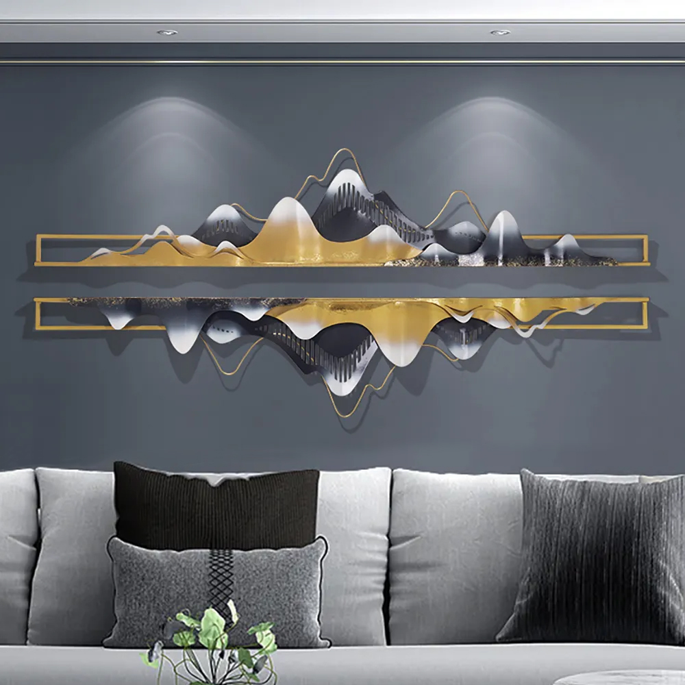 Modern Mountain Novelty Metal Wall Decor Nature Art in Gold & Black