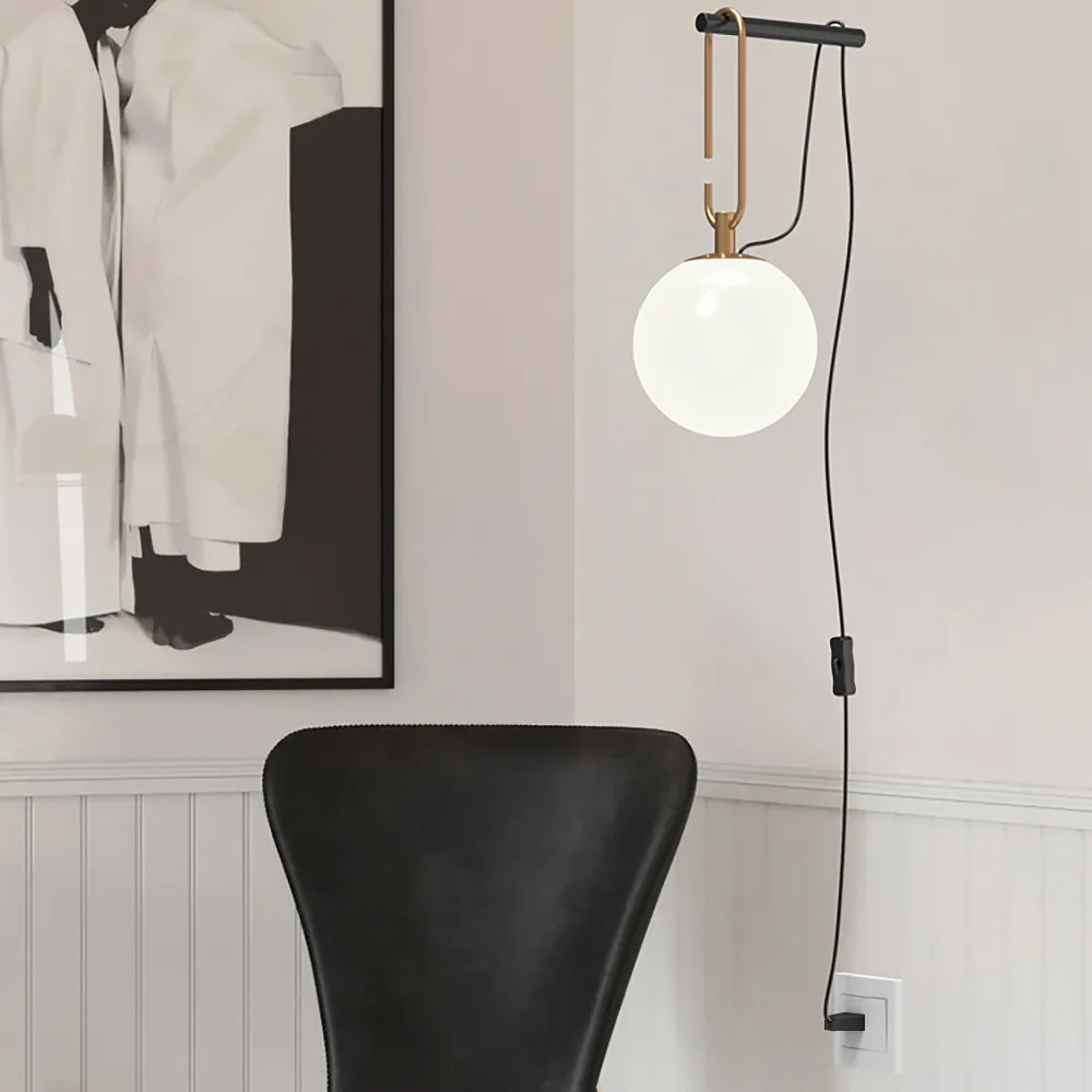 Modern Globe Plug-in Wall Sconce Brass Indoor Wall Light