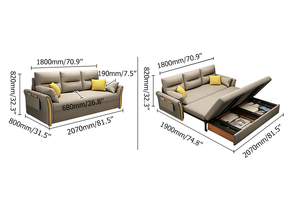 Schlafsofa Sofa aus Baumwolle und Leinen, gepolstert, umwandelbar, mit 3 Funktionen