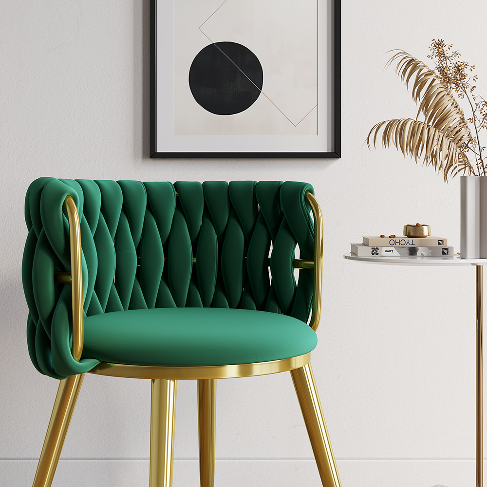 Nordic Green Round Accent Chair with Velvet Upholstery