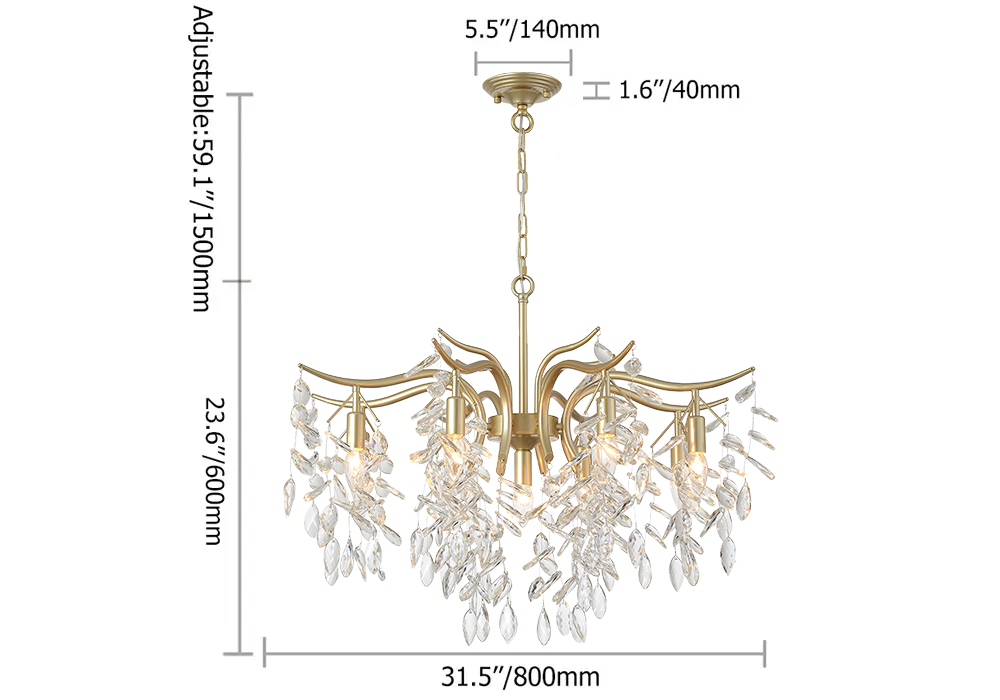 Modern 9-Light Crystal Tiered Chandelier in Champagne Gold