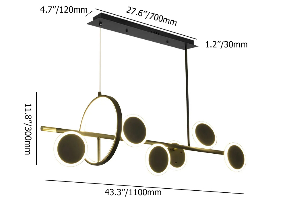 Minimalistische runde Lampen Sputnik Kücheninsel Licht Lineares Licht in Schwarz & Gold