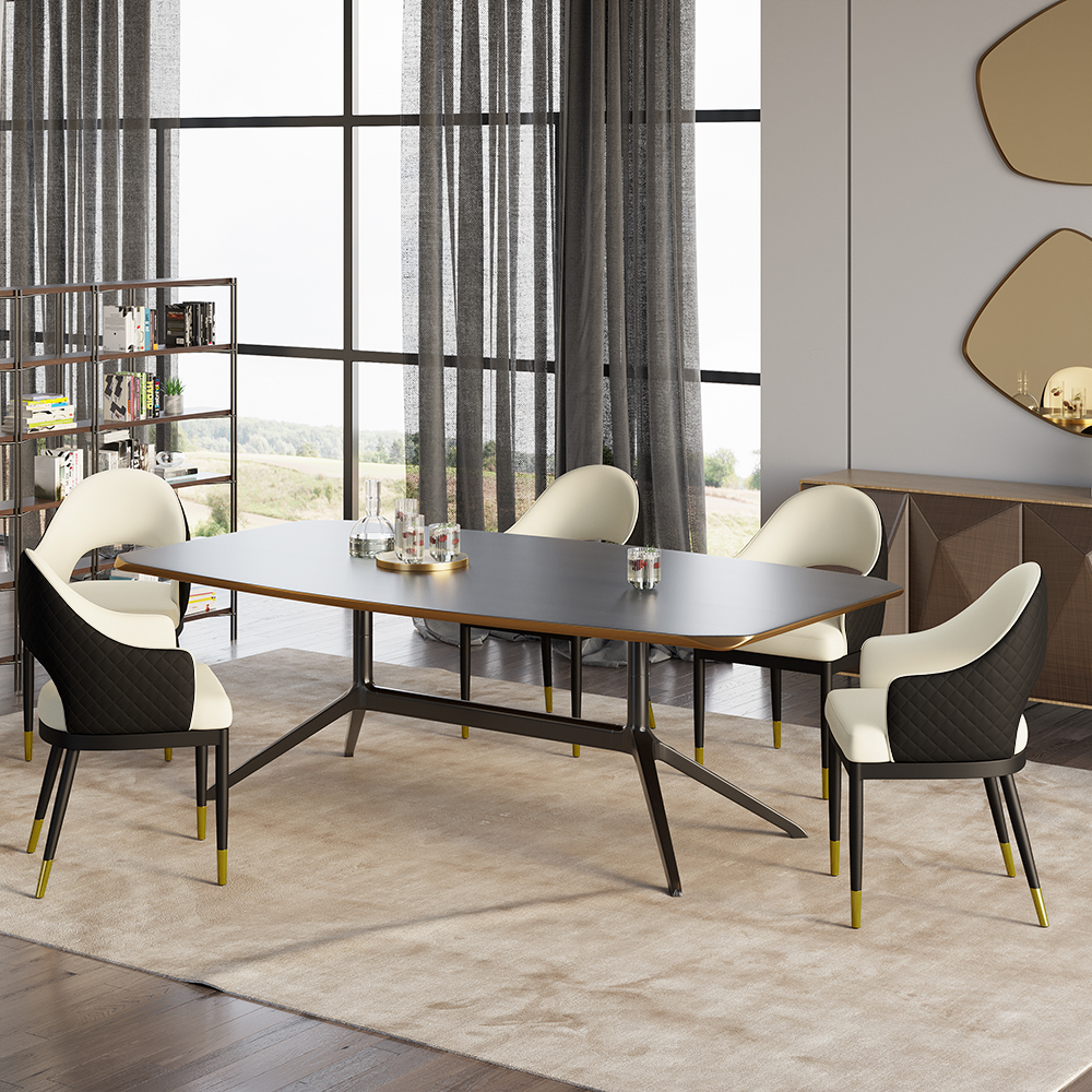 Ensemble de 2 chaises de salle à manger capitonnées à dossier creux moderne en similicuir beige avec accoudoirs