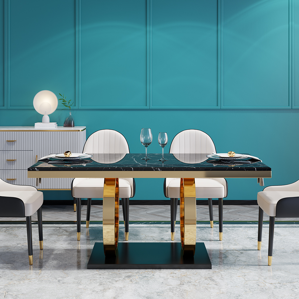 1600mm Rectangular Faux Marble Dining Table with Stainless Steel Base