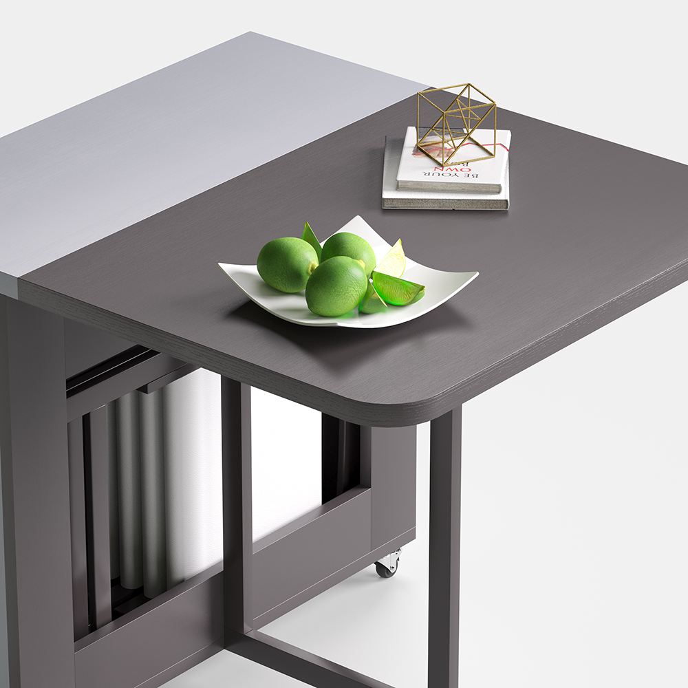 grey rectangle wood folding dining table set with storage