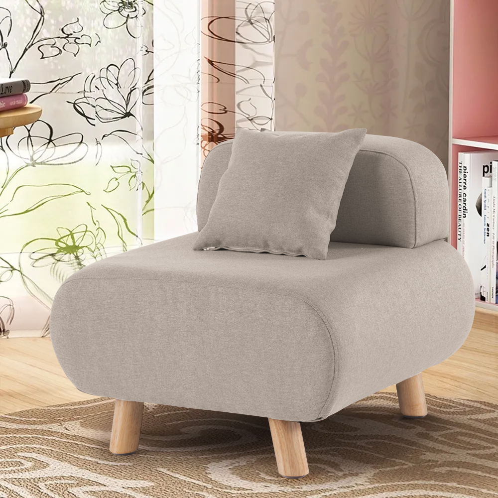 Modern Grey Accent Chair with Cotton & Linen Upholstered and Pillow Included