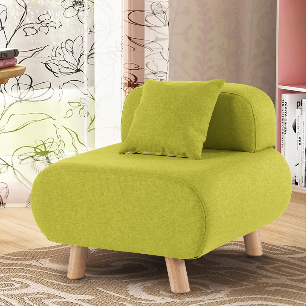 Modern Green Accent Chair with Cotton & Linen Upholstered and Pillow Included