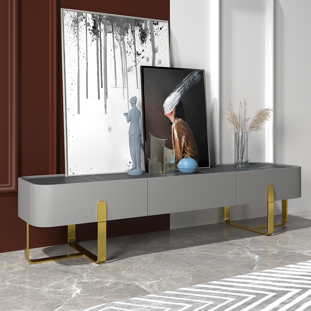 Blackcast 71" Modern Gray TV stand Sintered Stone Minimalist Media Console with Drawers