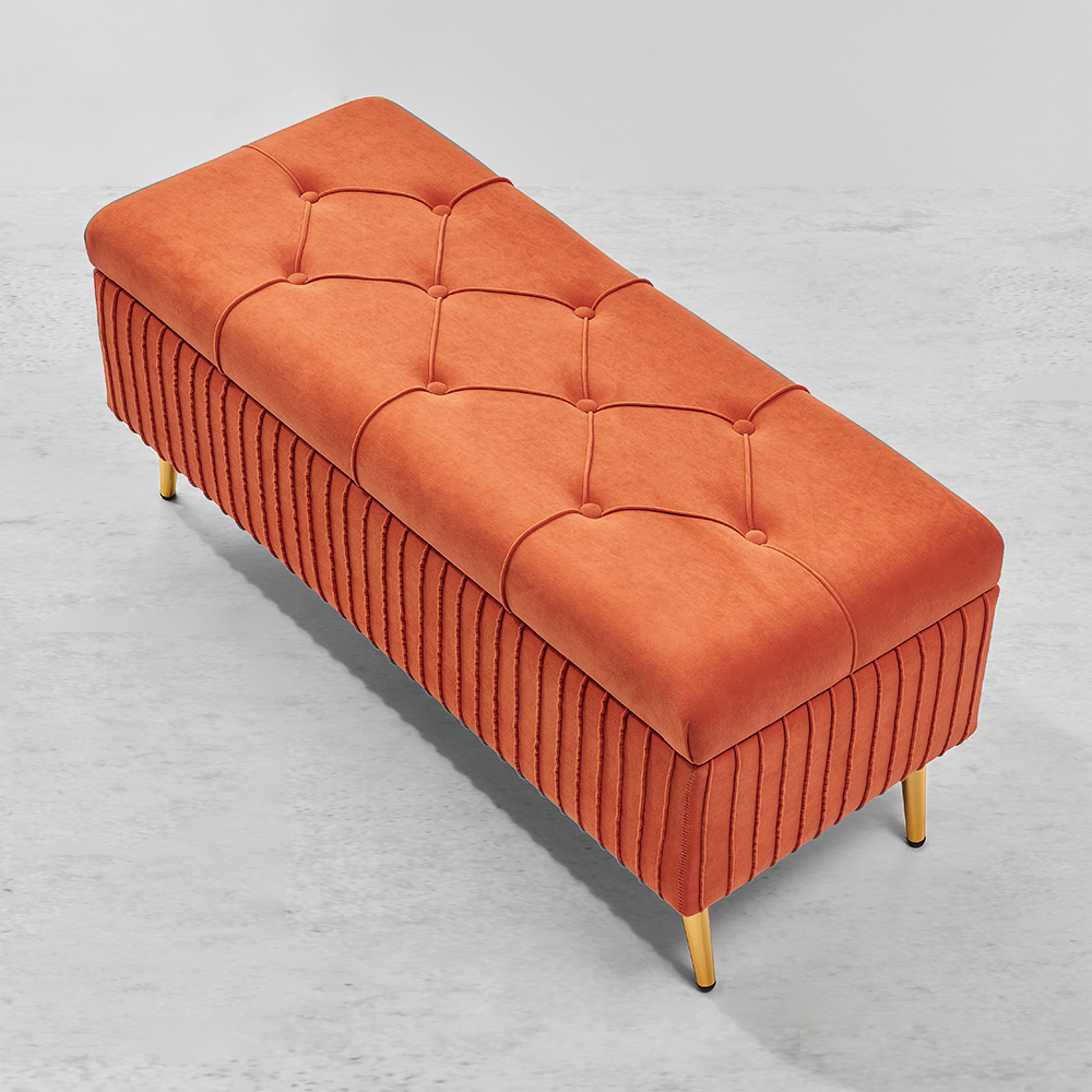 Modernes Velvet Aufbewahrungsbank Flip Top in Orange