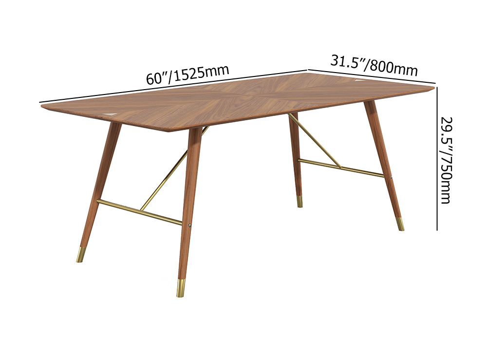 Mid-Century 60" Walnut Wooden Dining Table Rectangle Tabletop for 6 Person