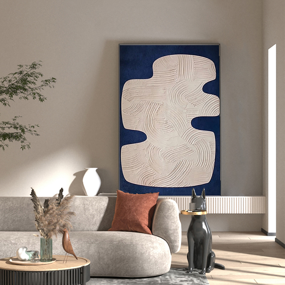 Modern 3D Wall Decor for Living Room Home Abstract Art Painting with Frame in Blue