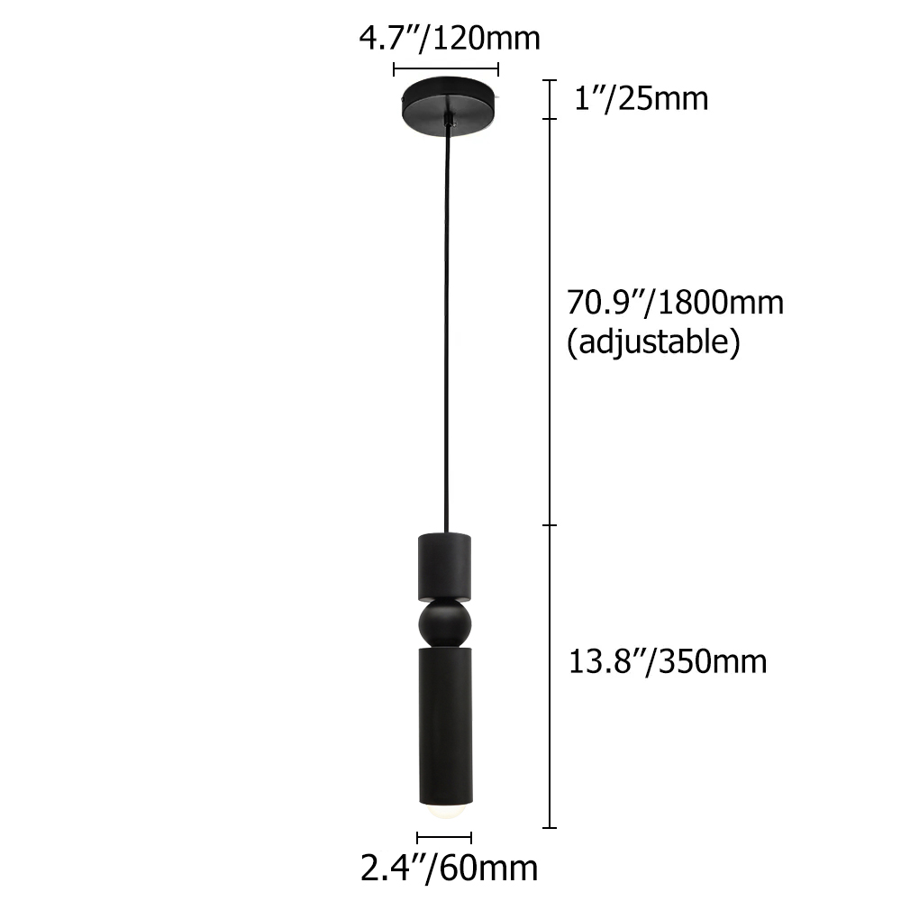 Mini Cylinder Single-Light Modern Pendant Light in black