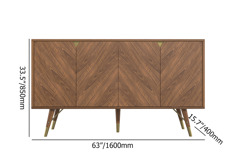 Mid-Century 63" Walnut Sideboard Buffet 4-Door Kitchen Cabinet Adjustable Shelves