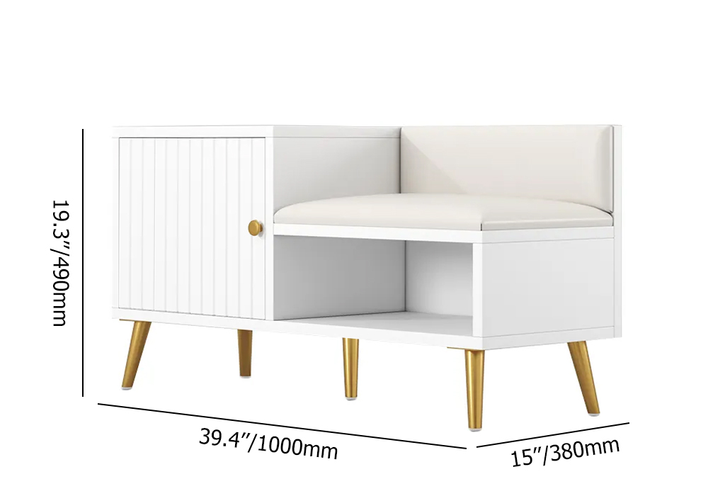 Yellar White Modern Upholstered Shoe Rack Bench With Storage Cabinet And Shelf Hallway