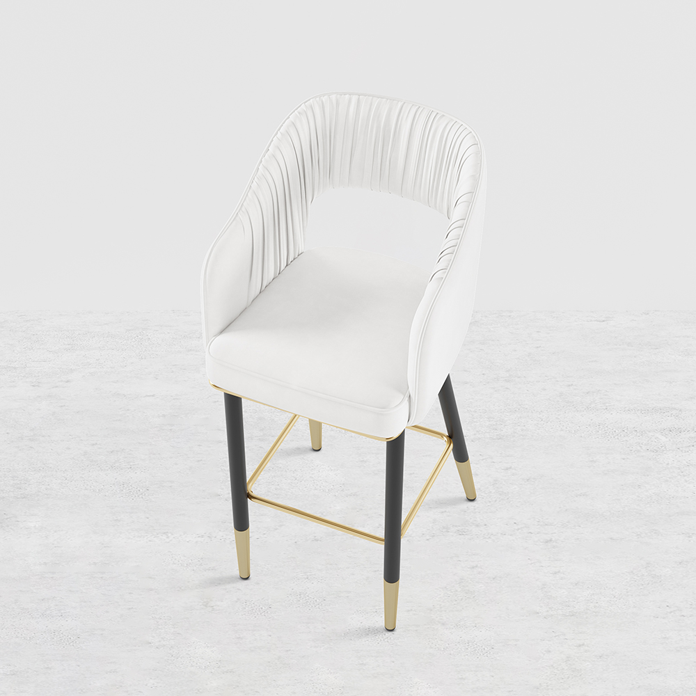 Modern White Velvet Upholstered Counter Height Bar Stool with Back