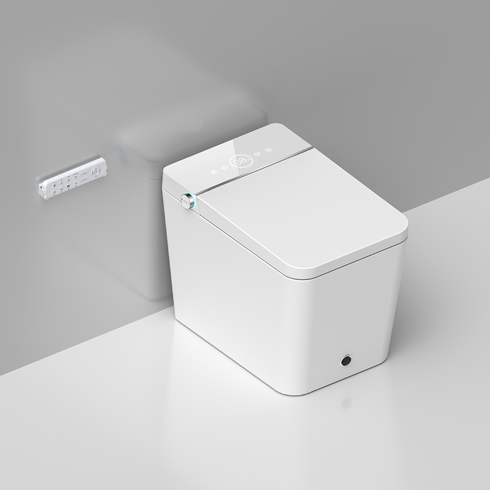 Image of Modern Intelligent White Smart One-Piece Floor Square Toilet with Remote Control and Automatic Cover