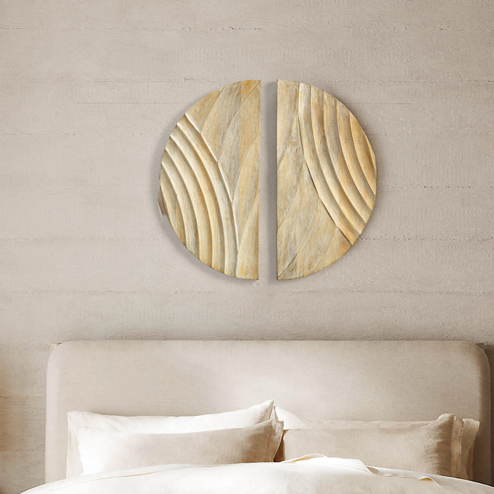 Minimalist Round Wood Wall Decor for Living Room Bedroom 3D Hanging Art in Natural