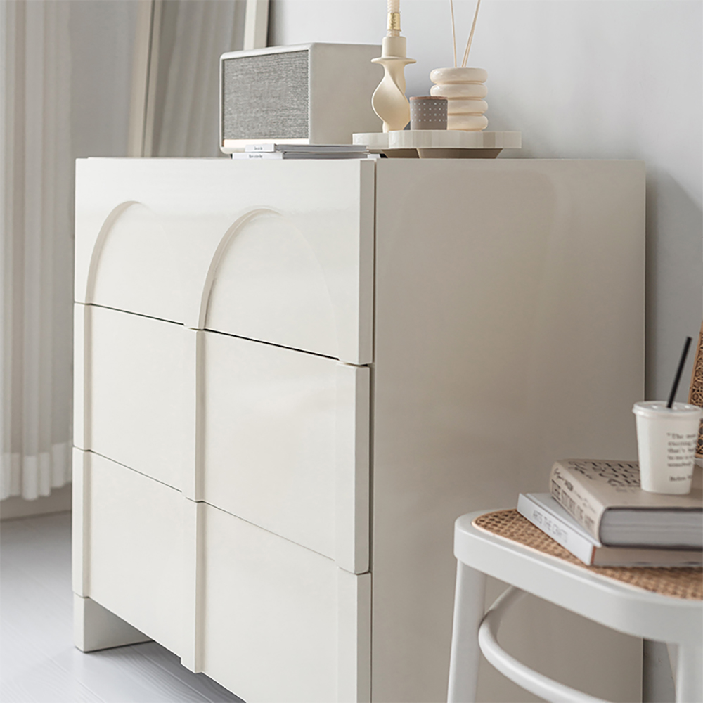 Cream White Dresser Nordic Arch Chest of 3 Drawers Storage Cabinet