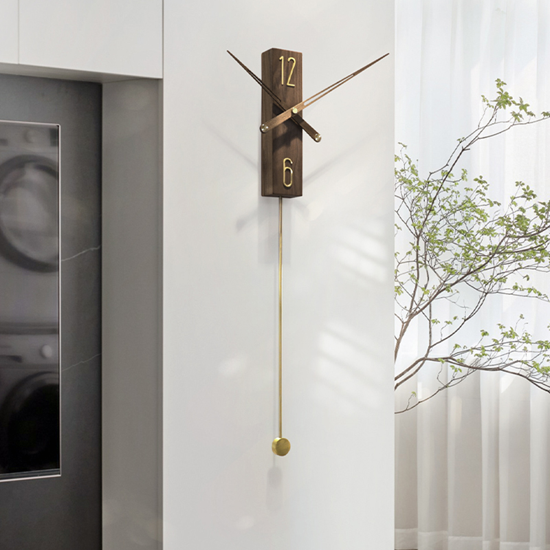 Modern Large Decorative Wall Clock Rectangle Walnut Wood Wall Clocks with Pendulum