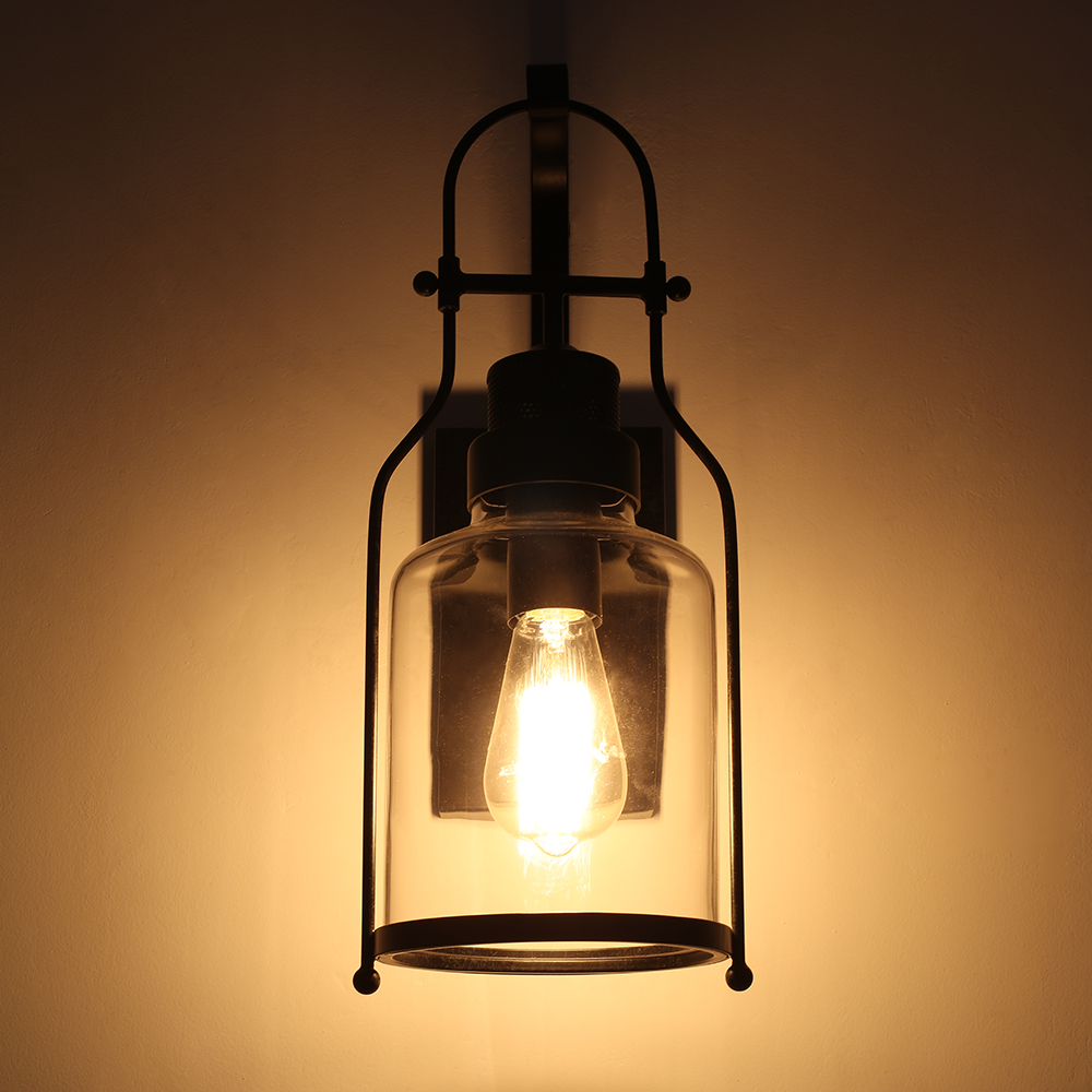 Industrial Loft Rust Metal Lantern Single Wall Sconce with Clear Glass