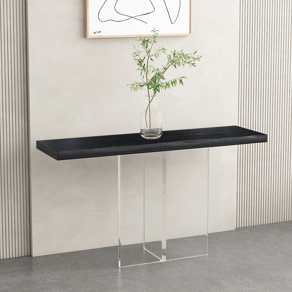 Image of 40" Black Modern Narrow Console Table Entryway Floating Pinewood Top & Acrylic Pedestal