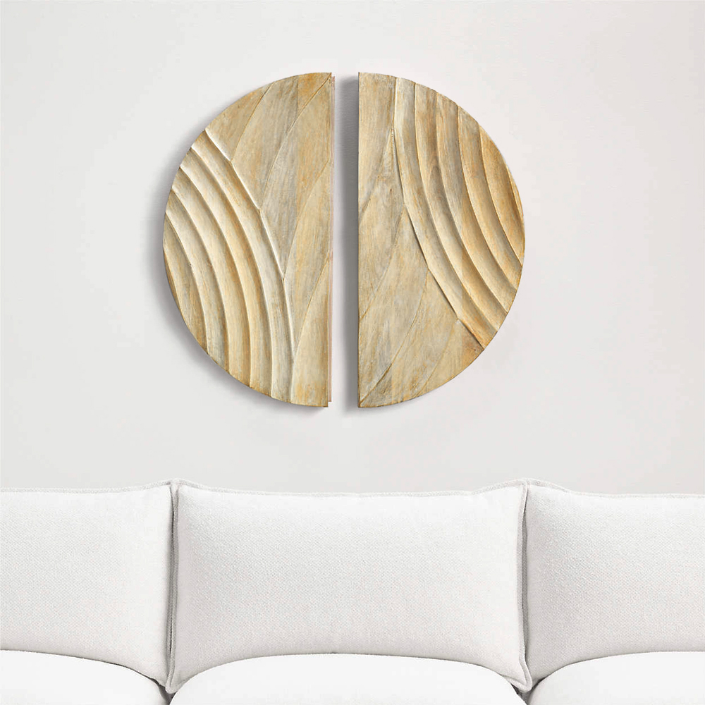 Image of Minimalist Round Wood Wall Decor for Living Room Bedroom 3D Hanging Art in Natural