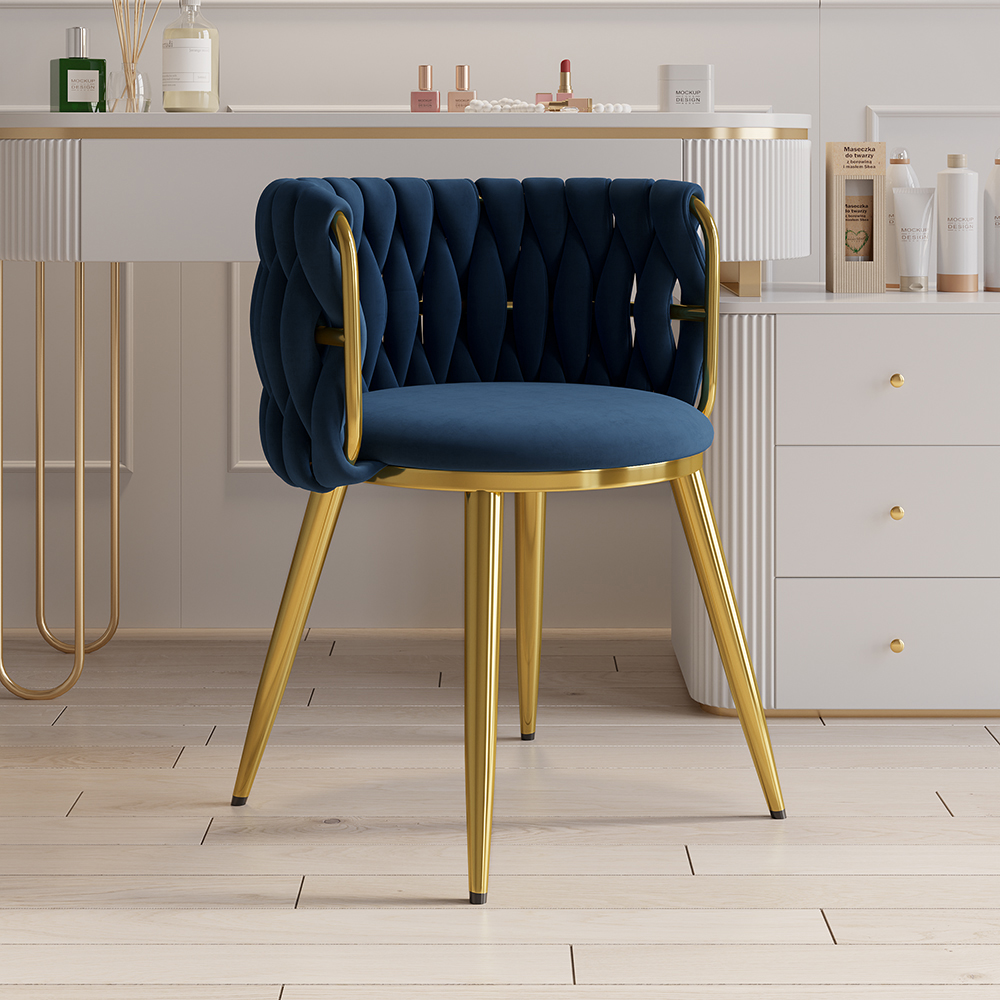 Nordic Blue Barrel Back Dining Chair Round Accent Chair with Velvet